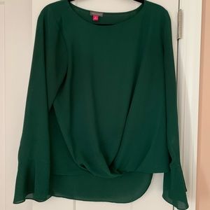 Vince Camuto M high low blouse with knot tie front and bell sleeves.